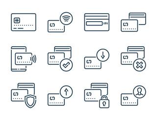 Credit card and Payment related vector line icons. Online banking and Money transfer outline icon set.