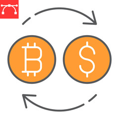 Bitcoin to dollar exchange color line icon, btc and usd, currency exchange vector icon, vector graphics, editable stroke filled outline sign, eps 10.
