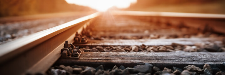 Railway track in the evening in sunset
