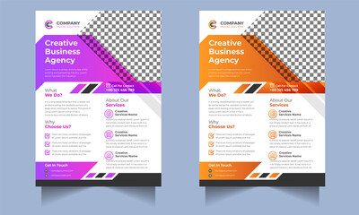 Business flyer template vector design, Flyer Template Geometric shape used for business poster Graphic design layout, IT Company flyer with blue geometric shapes.