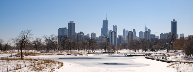 view of the city in winter