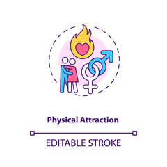Physical attraction and passion concept icon. Man and woman gender symbols idea thin line illustration. True adult love, affection vector isolated outline RGB color drawing. Editable stroke