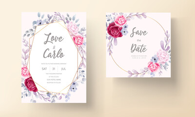 Elegant watercolor floral frame wedding invitation card