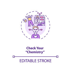Check ypur chemistry concept icon. Use body language, voice to understand true partner feelings ideas thin line illustration. Falling in love vector isolated outline RGB color drawing. Editable stroke