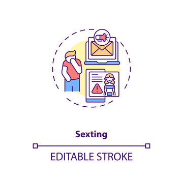 Sexting culture concept icon. Sending erotic, nude pictures to partner ideas thin line illustration. Taking sexy messages or images vector isolated outline RGB color drawing. Editable stroke