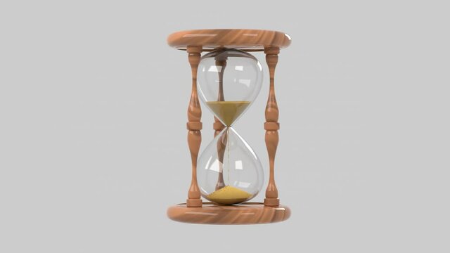 An hourglass on a white background. 3D-rendering. Looped video