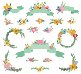 banner ribbon with flowers