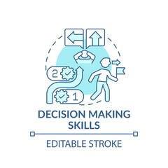 Decision making skills blue concept icon. Analytical thinking, evaluating and finding solution. Problem solving idea thin line illustration. Vector isolated outline RGB color drawing. Editable stroke