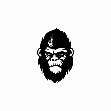 Angry gorilla icon logo in monochrome style . Vector vintage illustration

