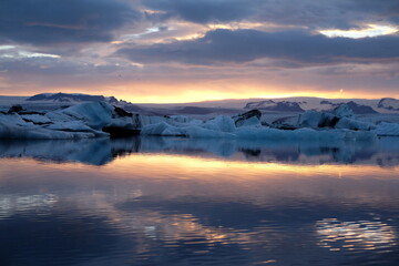 Sunset over a glacier in Iceland