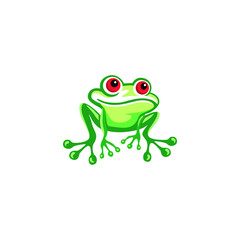 Cute green frog cartoon character icon logo isolated on white background

