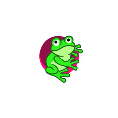 Cute green frog cartoon character icon logo isolated on white background

