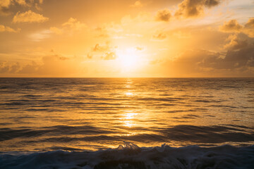 Calming summer natural marine blue background . Sea and sky with white clouds. summer vacation concept