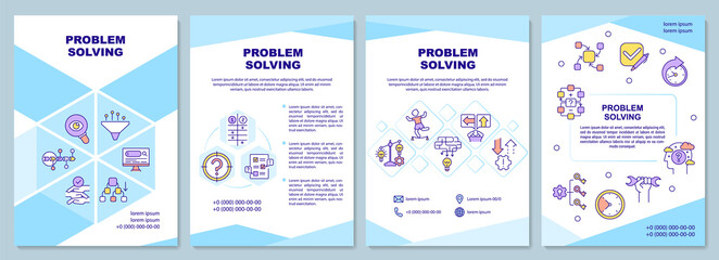 Fototapeta na wymiar Problem solving brochure template. Strategies of creative thinking. Flyer, booklet, leaflet print, cover design with linear icons. Vector layouts for presentation, annual reports, advertisement pages