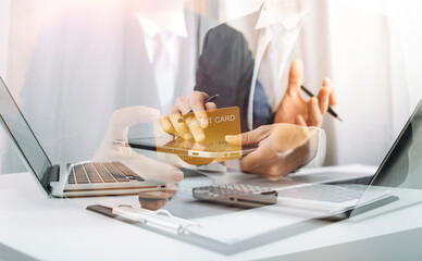 Searching Browsing Internet Data Information with blank search bar.businessman working with smart...