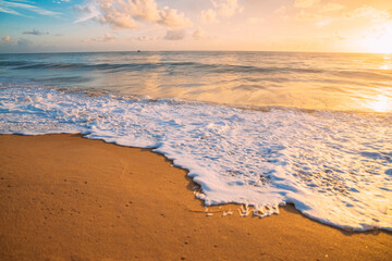 Calming summer natural marine blue background . Sea and sky with white clouds. summer vacation concept