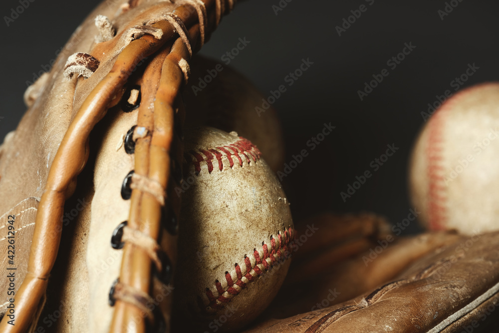 Canvas Prints baseball in old glove closeup - Canvas Prints