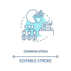 Fototapeta na wymiar Common stock concept icon. Stock type idea thin line illustration. Holders in public corporations. Corporate equity ownership. Vector isolated outline RGB color drawing. Editable stroke