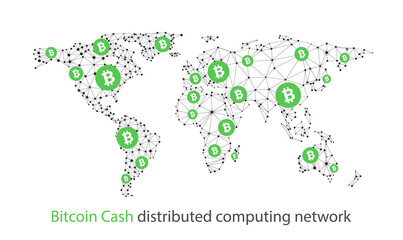 Fototapeta premium Abstract Bitcoin cash cryptocurrency wireframe global mesh background.