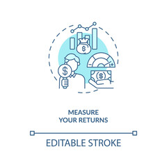 Measuring returns concept icon. Stock trading step idea thin line illustration. Investment income, losses value. Economic, market conditions. Vector isolated outline RGB color drawing. Editable stroke