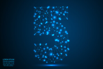 Abstract number five, figure 5, consisting of triangles, circles, spots of decay, stars. Vector eps 10.