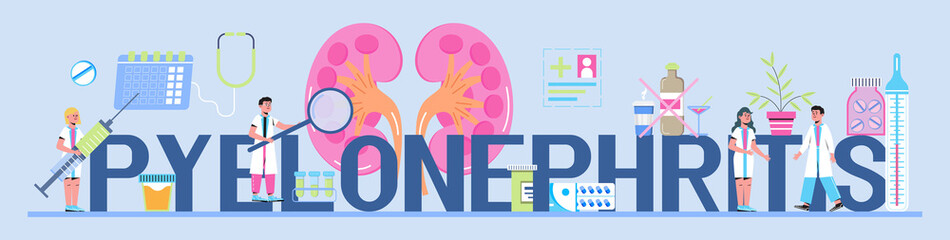 Urarthritis, ureteroscopy concept vector for medical website. Urologist, nephritis illustration. Tiny doctor treats kidneys. Pyelonephritis and kidney stones diseases.