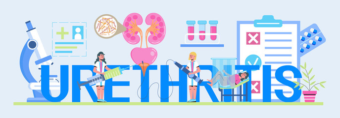 Urarthritis, ureteroscopy concept vector for medical website. Urologist, nephritis illustration. Tiny doctor treats kidneys. Pyelonephritis and kidney stones diseases.
