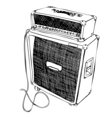 Vector sketch of guitar amplifier - obrazy, fototapety, plakaty