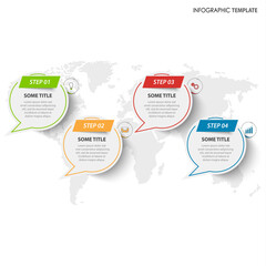Info graphic with speaking bubbles and world map template