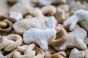 Homemade cookies, pastry in the shape of a hare close-up