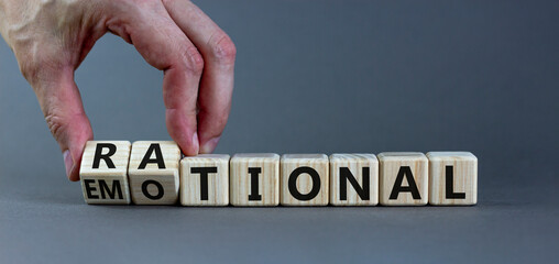 Rational or emotional symbol. Psychologist turns wooden cubes and changed the word 'rational' to...