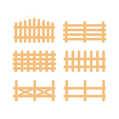 Set of wooden fences isolated on a white background. Vector illustration