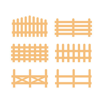 Set of wooden fences isolated on a white background. Vector illustration