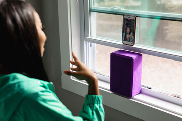 Teen girl doing live video social media chat