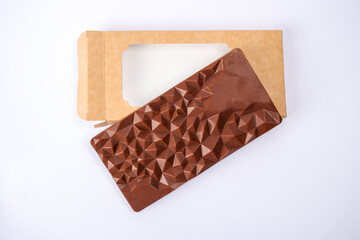 Natural Handmade Chocolate Isolated on White Background. Vegetarian sweets. Sweets concept.