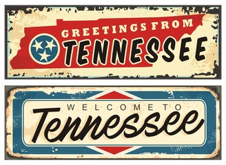 Greetings from Tennessee USA vintage tin sign souvenir. Retro card welcome  to Tennessee vector illustration graphic. © lukeruk