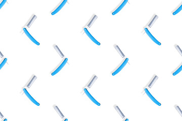 Naklejka premium Straight razor seamless pattern. Background on the theme of a hairdressing salon.