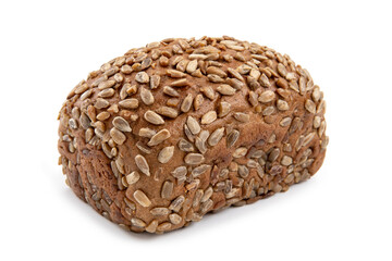 whole grain bread with seeds isolated on white background