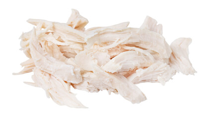 Pieces of boiled chicken breast isolated on white background