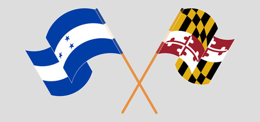 Crossed and waving flags of Honduras and the State of Maryland