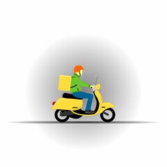 Courier ride scooter motorcycle with box. Food delivery service concept. Flat illustration.