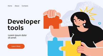 Landing page template of developing computer software, coding and programming . Modern flat design concept of web page design for website. Vector