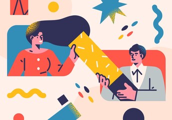 Flat style business people illustration. Coworkers characters communication. Casual business concept vector