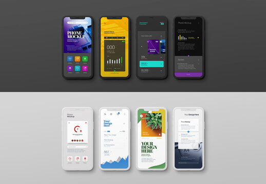 Phone Mockup - Minimal, Clay, Black, White, Set