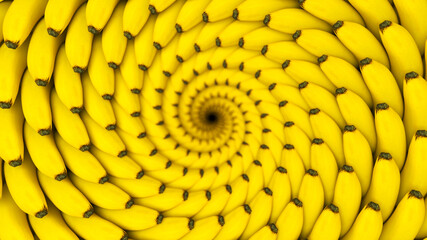 3D bananas swirl flower background. Abstract circular flower constructed with bananas. 3d render illustration © garrykillian
