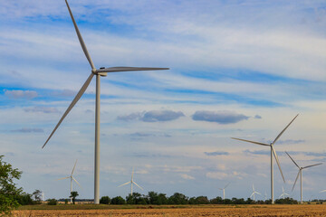 Wind turbines in a field. Renewable energy