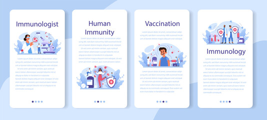 Professional immunologist mobile application banner set. Idea of healthcare
