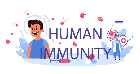 Human immunity typographic header. Idea of professional immunologist care,