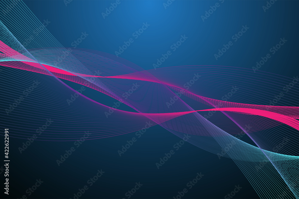 Poster Futuristic Artificial Intelligence and Machine Learning Concept. Human Big Data Visualization. Wave Flow Communication, Scientific illustration.