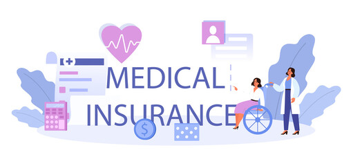 Fototapeta na wymiar Medical insurance typographic header. Idea of security and protection